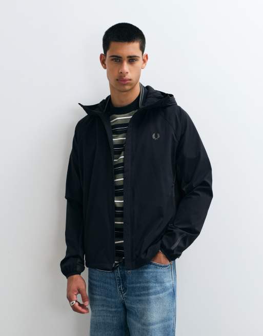 Fred Perry colour block hooded jacket in black and khaki, 5 of 5