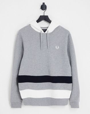 Fred Perry colour block hoodie in grey