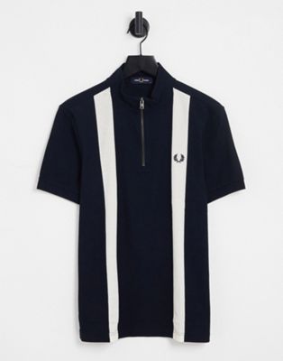 Fred Perry colour block panel polo shirt in navy
