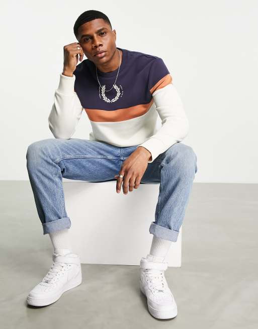 Fred perry colour block cheap crew sweatshirt