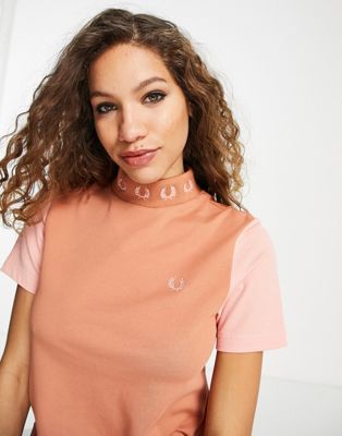 Fred Perry colour block t-shirt in orange