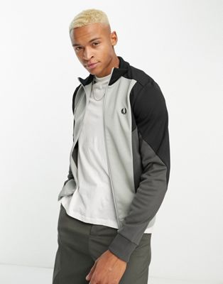 Fred Perry colour block track jacket in grey