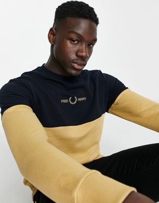 Fred Perry colourblock sweatshirt in beige - ASOS Price Checker