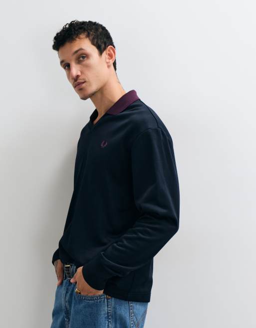 Fred Perry contrast collar sweatshirt in navy, 4 of 5
