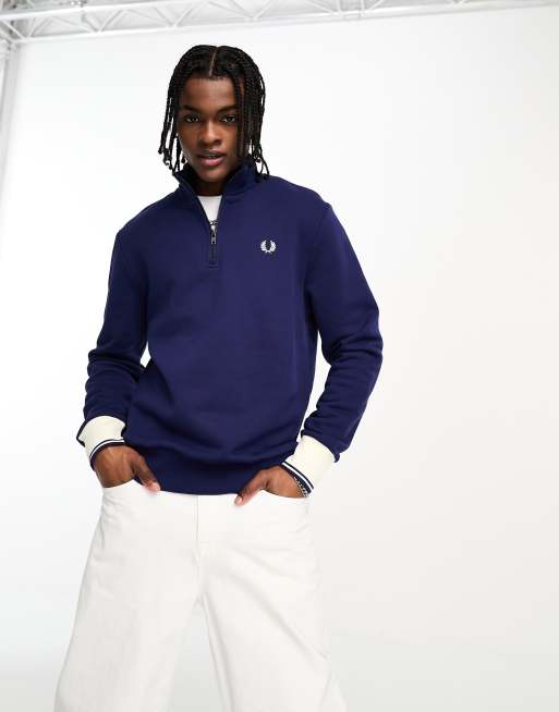 Fred Perry contrast cuff laurel half zip in french navy