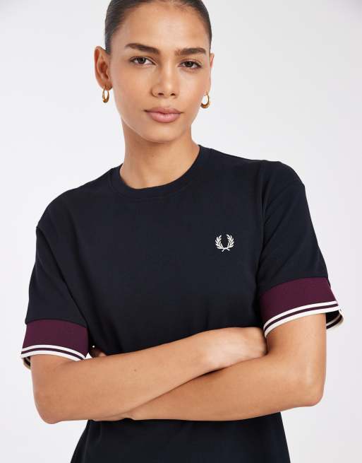 Fred Perry contrast cuff pique t-shirt dress in navy, 2 of 4