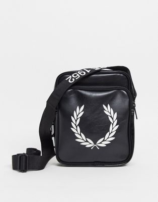 Fred Perry contrast large logo crossbody bag in black