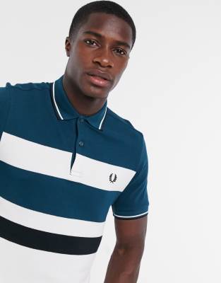 Fred Perry contrast panel twin tipped polo in blue | ASOS