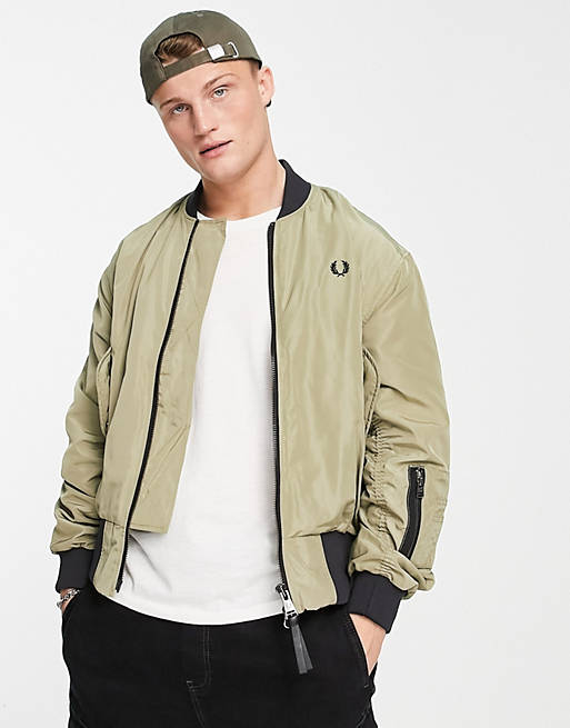 Fred Perry rib bomber jacket in sage | ASOS