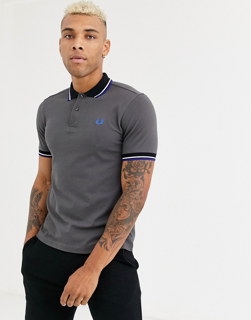 Fred Perry contrast rib polo shirt in grey