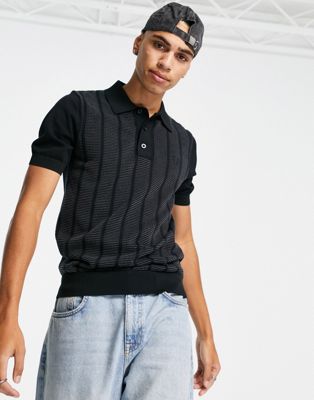 Fred Perry contrast stitch knitted polo shirt in black