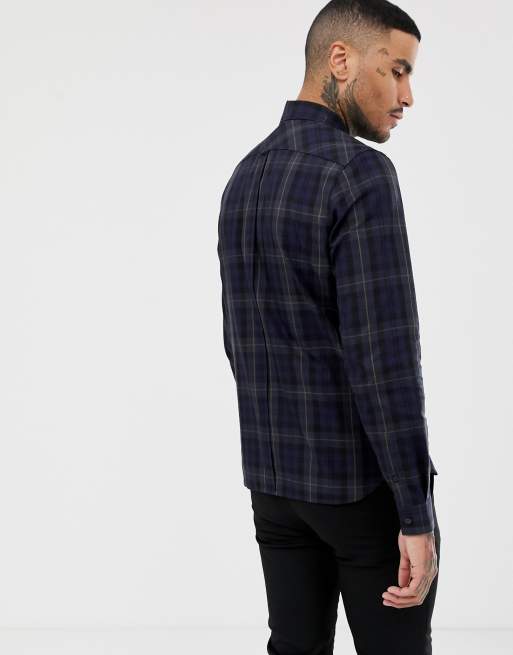 fred perry contrast stripe tartan shirt