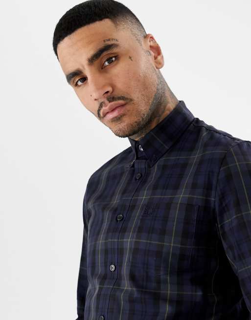 fred perry contrast stripe tartan shirt