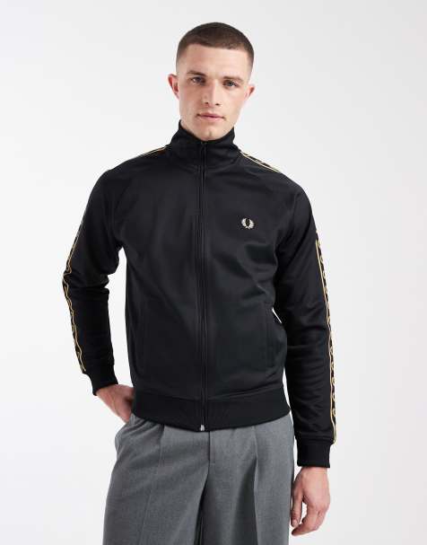 Fred Perry contrast tape logo track jacket in black - view 1