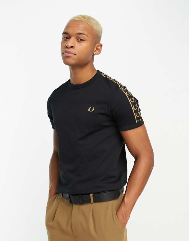 Fred Perry contrast tape ringer t-shirt in black