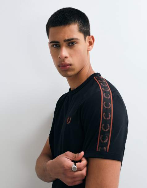 Fred Perry contrast tape ringer t-shirt in black - view 1