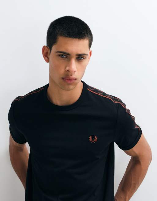 Fred Perry contrast tape ringer t-shirt in black, 5 of 5
