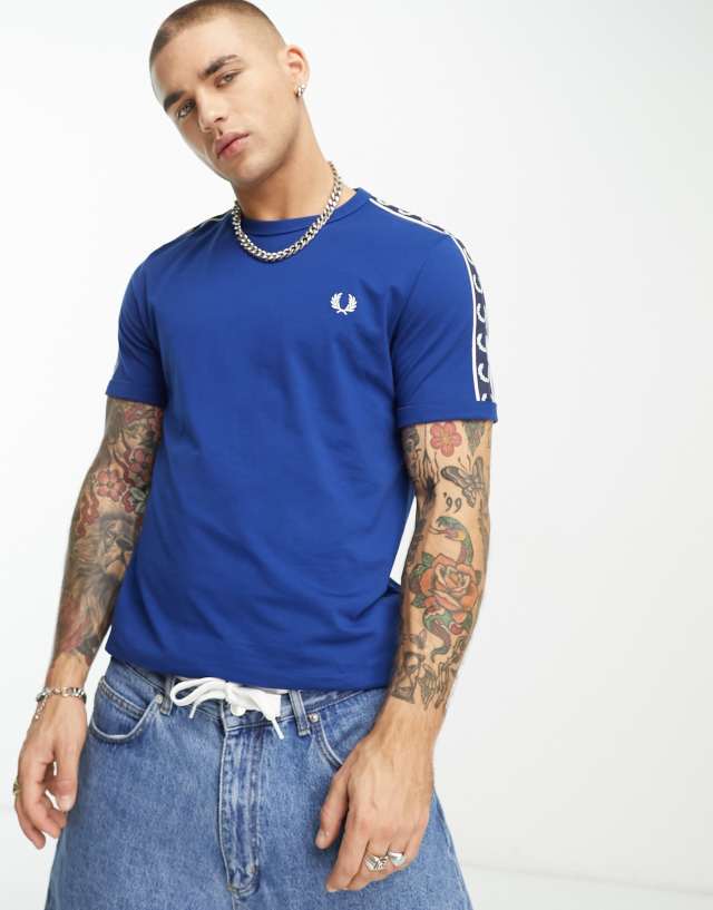 Fred Perry contrast tape ringer t-shirt in blue