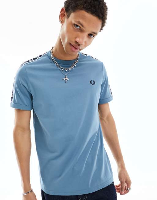 Fred Perry contrast tape ringer t-shirt in blue | ASOS