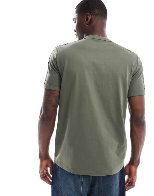 Fred Perry contrast tape ringer T-shirt in khaki green | ASOS