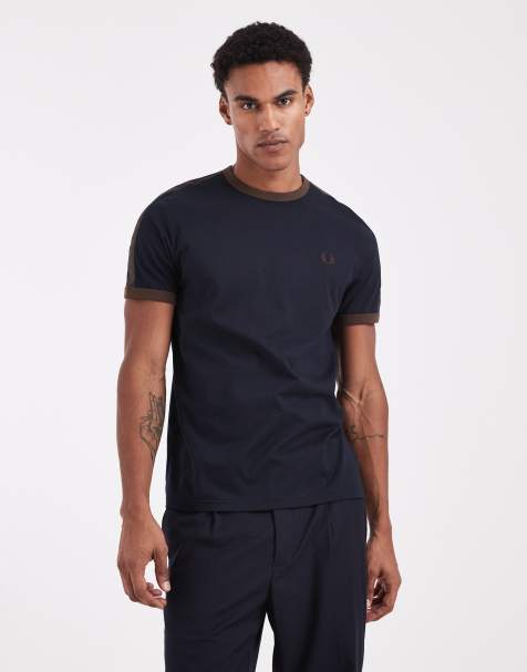Fred Perry contrast tape ringer t-shirt in navy & burnt tobacco