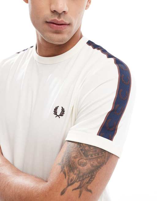Fred Perry contrast tape ringer T-shirt in off white | ASOS