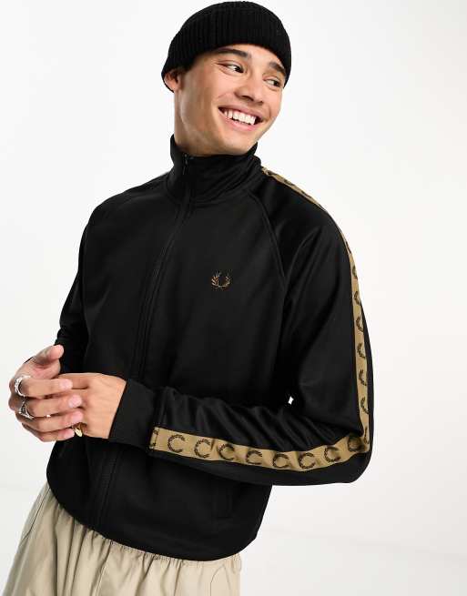 Fred Perry contrast tape track jacket in black | ASOS