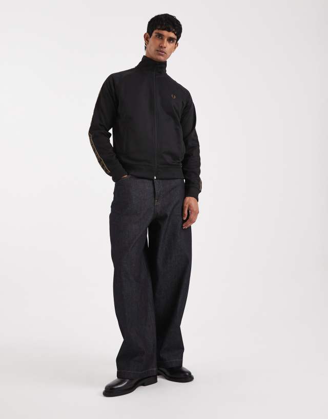 Fred Perry contrast tape track jacket in black | ASOS