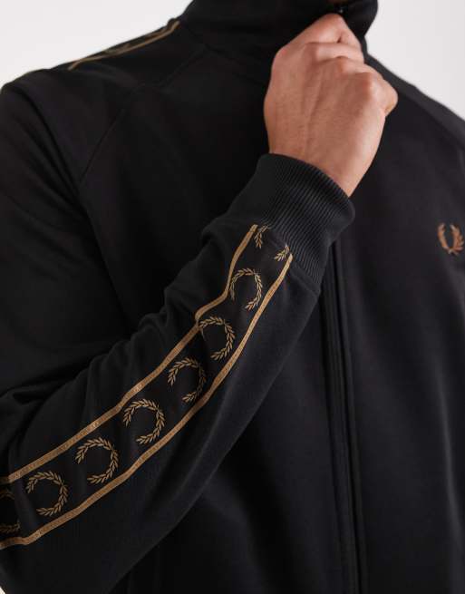 Fred Perry contrast tape track jacket in black | ASOS