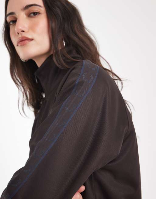 Fred Perry contrast tape track jacket in dark brown, 2 of 4