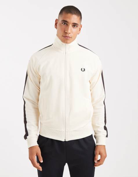 Fred Perry contrast tape track jacket in ecru and burnt tobacco  - view 1