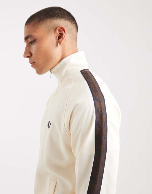 Fred Perry contrast tape track jacket in ecru & burnt