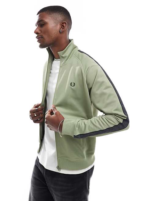 Fred Perry contrast tape track jacket in green | ASOS Fred Perry contrast tape track jacket in green | ASOS