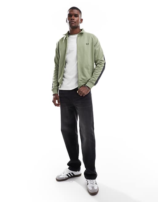 Fred Perry contrast tape track jacket in green | ASOS Fred Perry contrast tape track jacket in green | ASOS