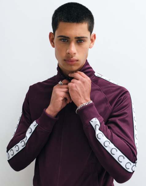 Fred Perry contrast tape track jacket in plum  - view 1