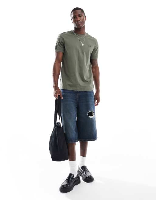 Fred Perry contrast taped t-shirt in khaki green, 2 of 4