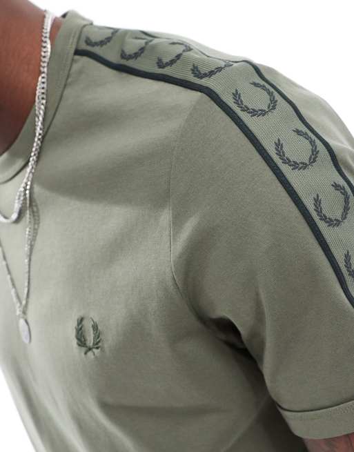 Fred Perry contrast taped t-shirt in khaki green, 3 of 4
