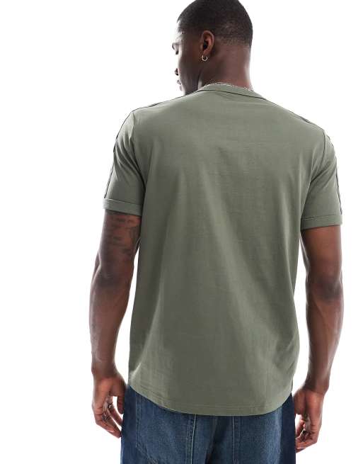 Fred Perry contrast taped t-shirt in khaki green, 4 of 4