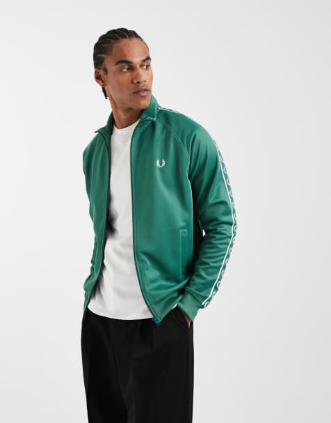 Fred Perry contrast taped track jacket in green - view 1