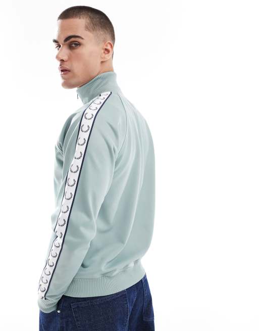 Fred Perry contrast taped track jacket in ice blue | ASOS