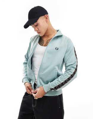 Fred Perry Contrast Taping Track Jacket In Light Blue