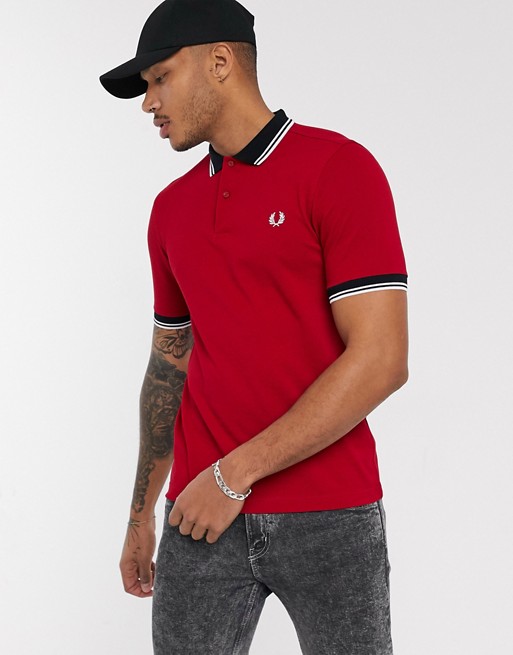 Fred Perry contrast tipped collar polo in red
