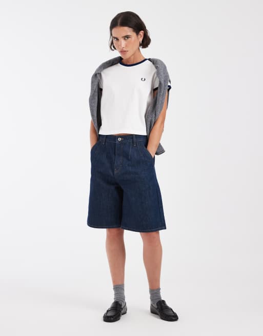 Fred Perry contrast velour trim t-shirt in white, 2 of 4