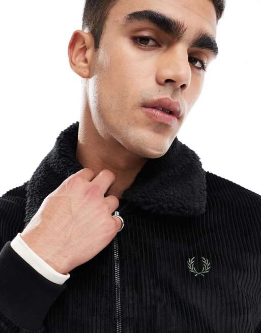 Fred Perry cord bomber jacket in black with removable borg collar