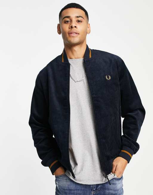 Fred Perry cord bomber jacket in navy ASOS