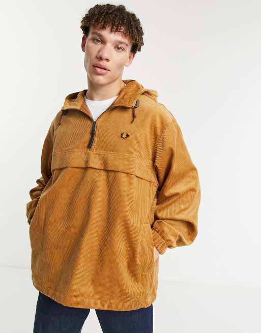 Fred Perry hooded cord track jacket in tan