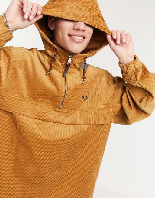 Fred Perry hooded cord track jacket in tan