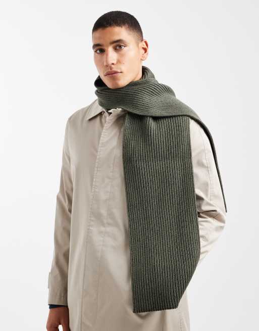 Fred Perry cotton ribbed scarf in khaki, 3 of 3