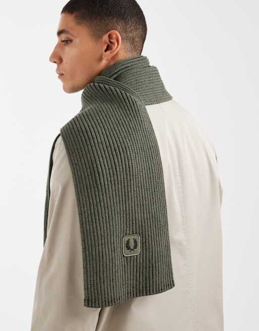 Fred Perry cotton ribbed scarf in light green