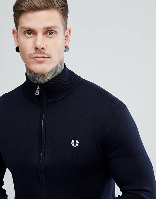 Fred Perry cotton zip through cardigan in navy